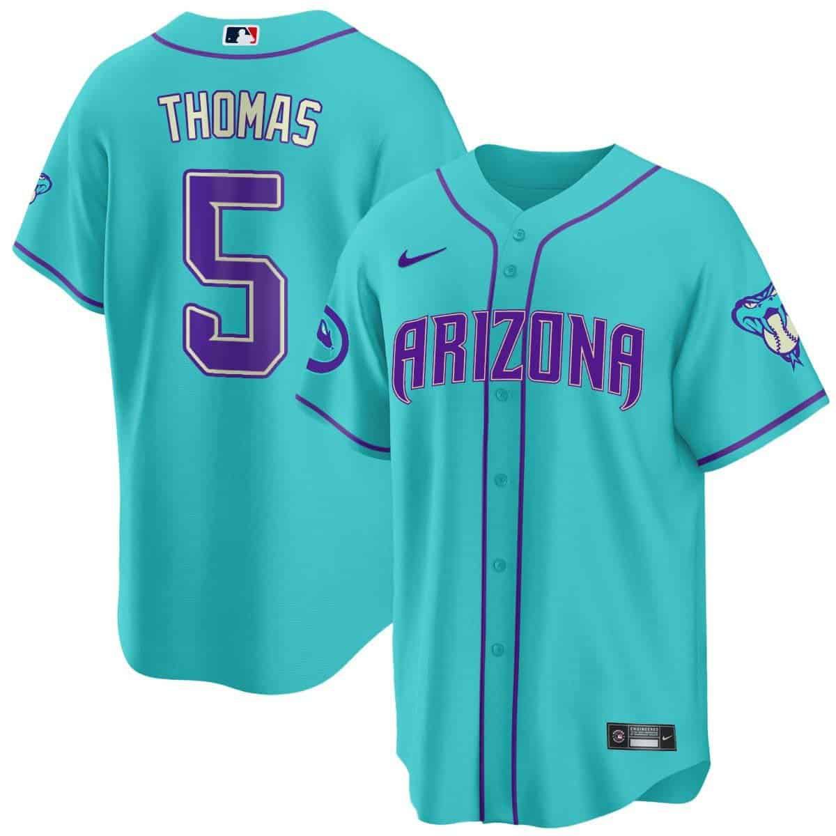 Men Arizona Diamondback #5 Thomas Light Blue Nike 2024 Teal Purple MLB Jersey->arizona diamondback->MLB Jersey